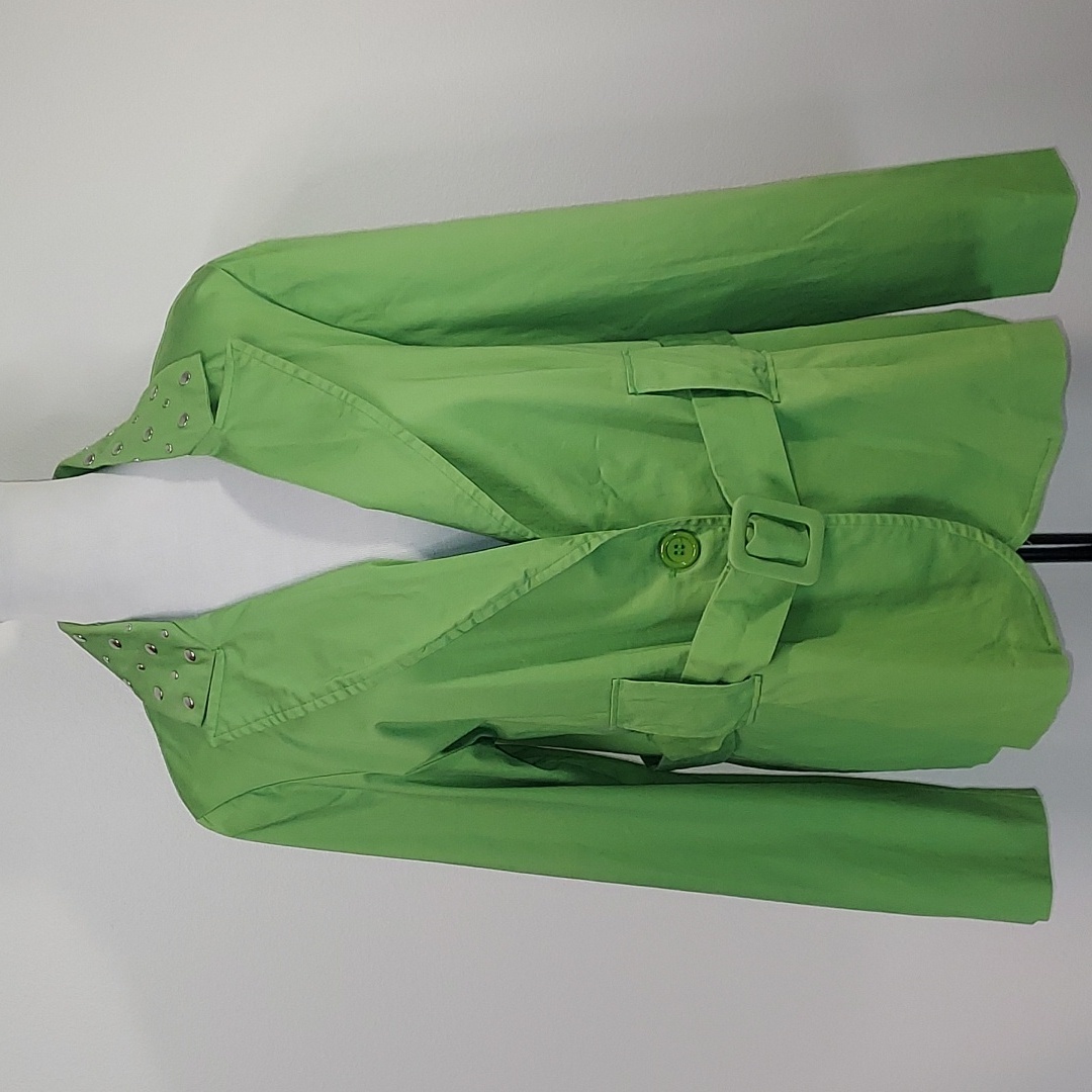 Courtenay Green Silver Studded Collar Belted Cotton Blazer Jacket Size 16